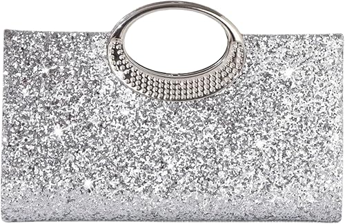 Bolso de mano brillante 2026 para mujer, elegante y único, bolso de noche de poliéster Plateado
