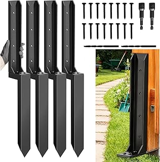 4PCS Fence Post Repair Kit, Heavy Duty Fence Post Anchor Quick Fix for Broken/Leaning Wooden Fence, Easy to Install, Black