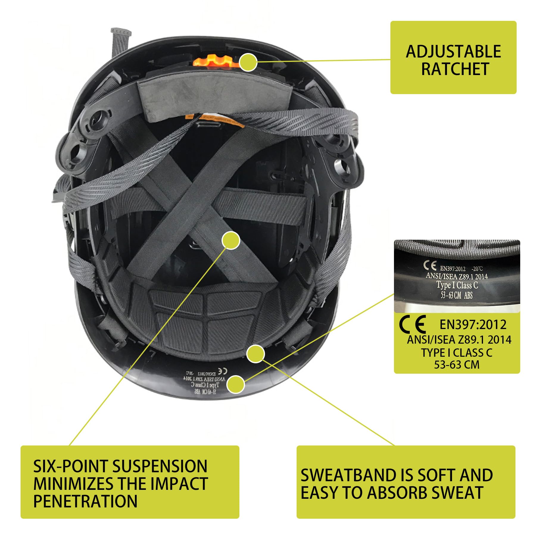 Schutzhelm, Hardhats für Bauarbeiten, verstellbar, ABS, leicht, ANSI Z89.1, CE, EN397