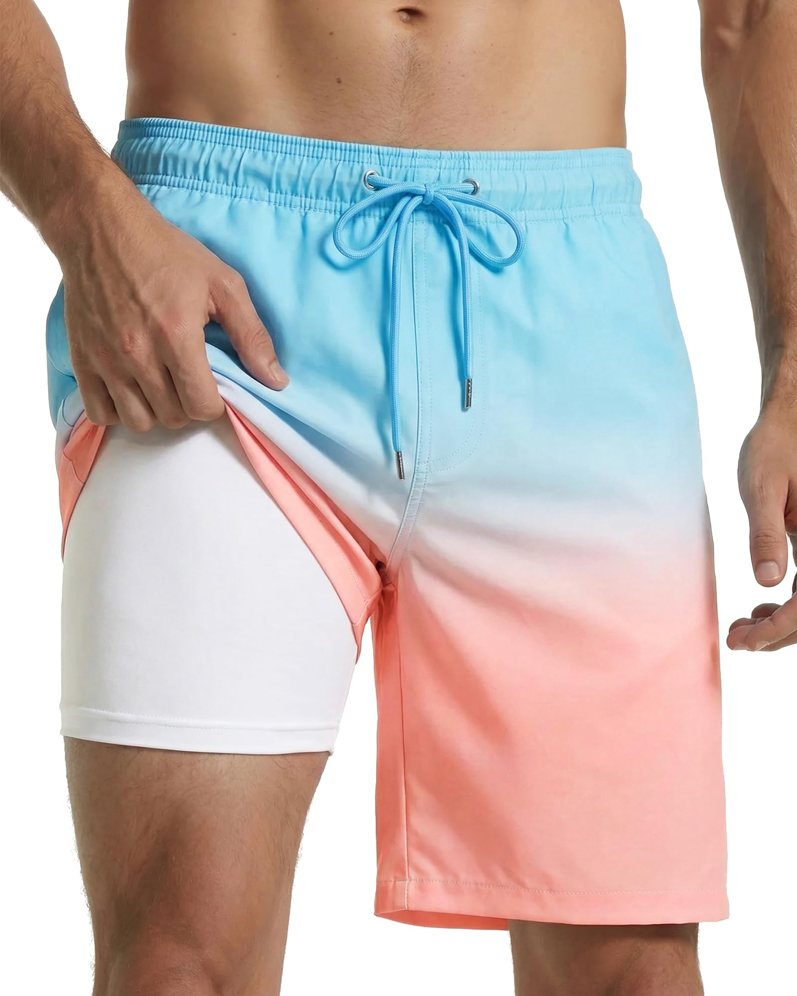 Justay Mens Swim Trunks with Compression Liner Quick Dry Board Shorts with Pockets Summer Beach Shorts for Men
