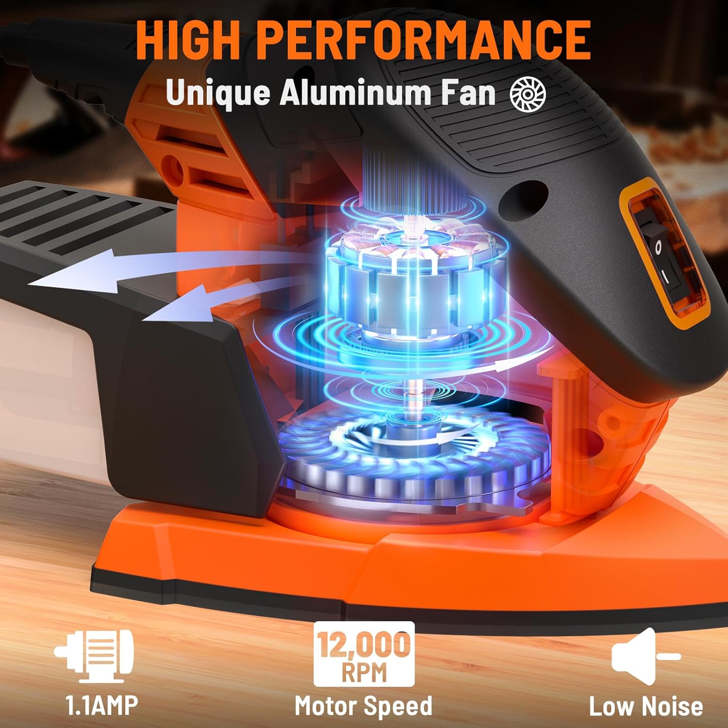 DOVAMAN L5 Apex Detail Sander, 1.1Amp Electric Sander w/Micro-Filter Dust Box, Aluminum Fan Blade, Copper Motor, Max No-load Speed 12,000 RPM, 12PCS(80P/180P) Sanderpapers for Wood, Plastic, Metal