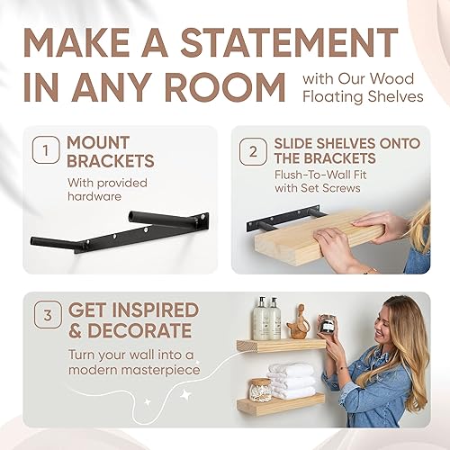 Vista 64 de Homeforia Estantes flotantes de madera de 36 pulgadas, estante flotante grande de madera natural maciza de alta gama de 36 pulgadas, estantes