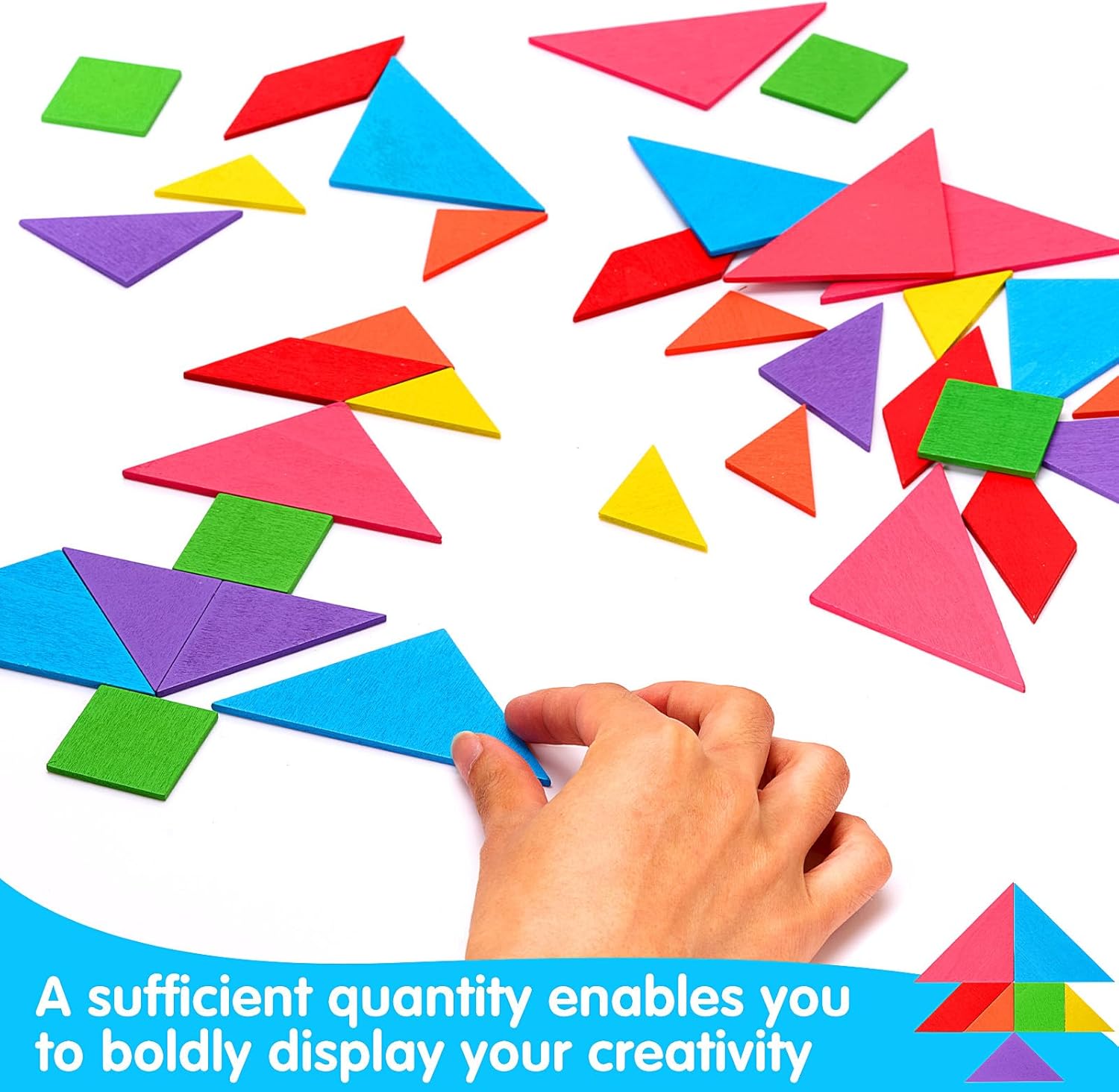 Soulchen 200 Pack Wooden Tangrams Puzzles Bulk for Student Shapes Puzzle Brain Logic Block for Tangram Game Geometric Pattern Block Toy Birthday Party Goody Bag Stuffers Educational Gifts for Adults