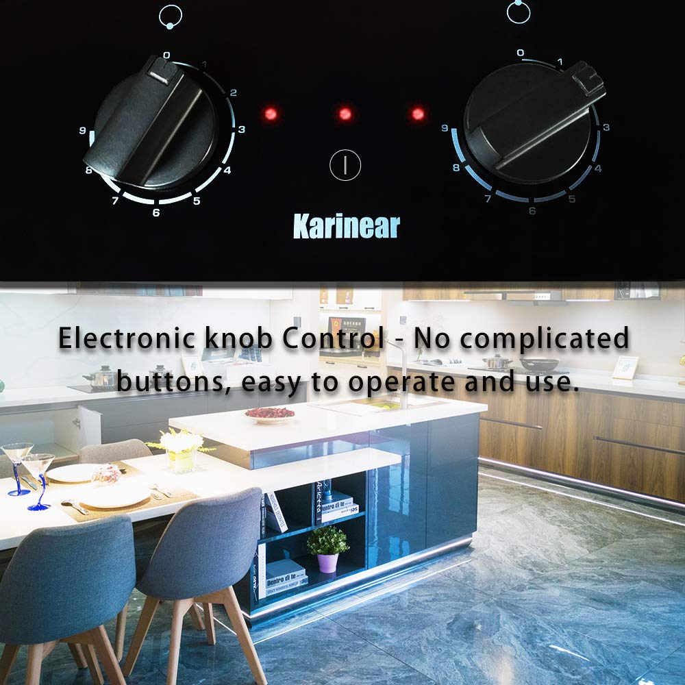 Induction Hob, Karinear 30CM 2 Zones Electric Cooktop with Auto Shut