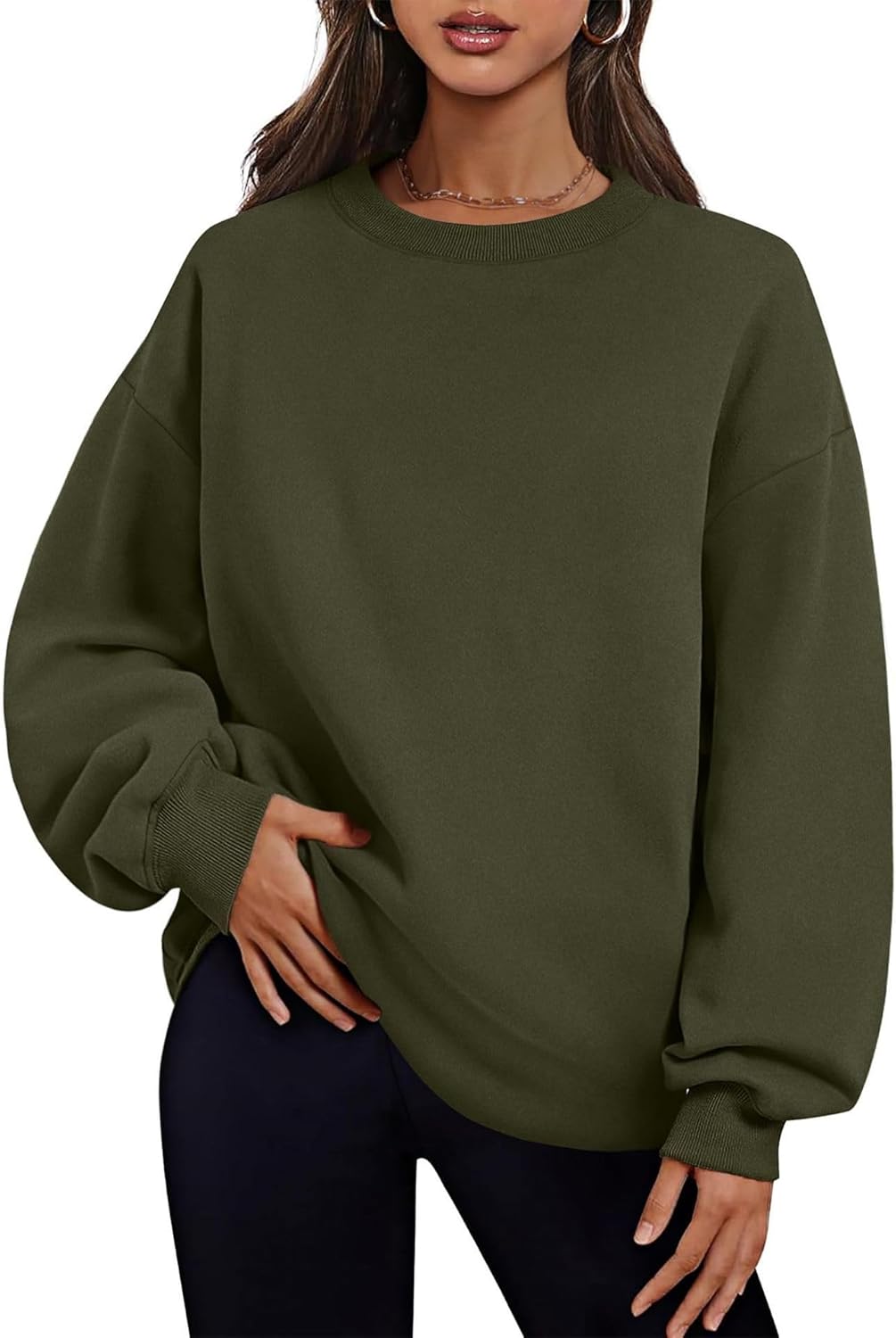Women's Oversized Fleece Sweatshirt - Soft Crewneck Casual Sweater Top Comfy Fall Winter Fashion Hoodie - Image 2