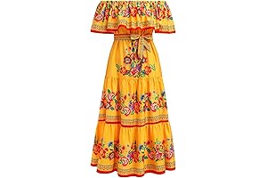 Festive Cinco De Mayo Floral Print Women's Maxi Off Shoulder Dress