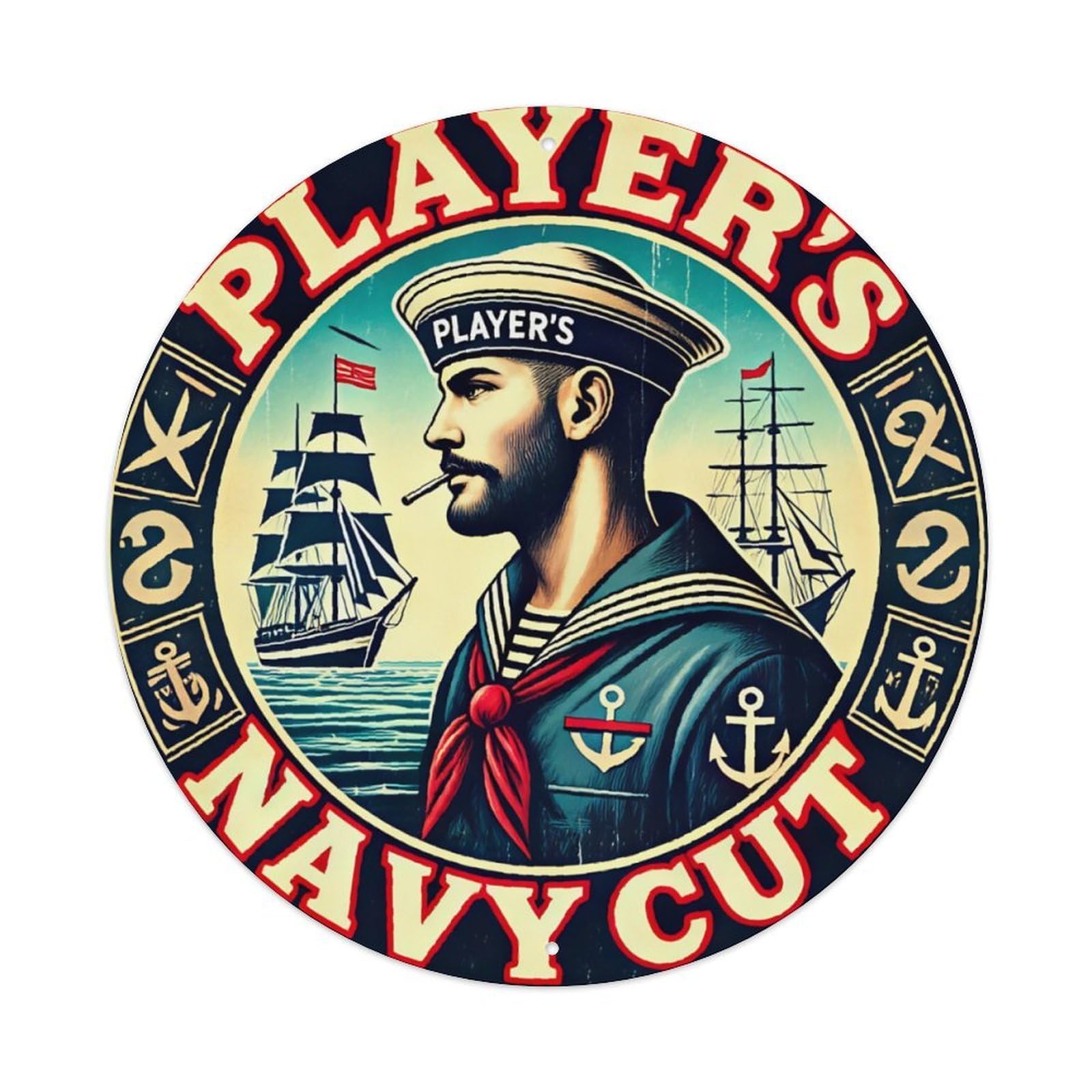 Vintage Player's Navy Cut Sailor Themed Sign Vintage Aluminium Metal Sign, Retro Wall Decor for Home, Bar, Garage & Farmhouse 20x20cm
