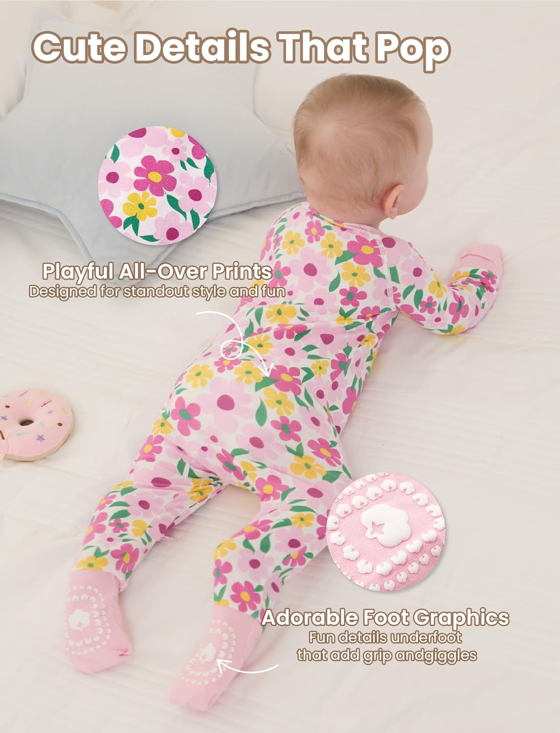 PATPAT Organic Cotton Baby Footie Pajamas with Two-Way Zipper & Fold-Over Mittens, Soft Stretchy Romper for Newborn Boy Girl - Image 5