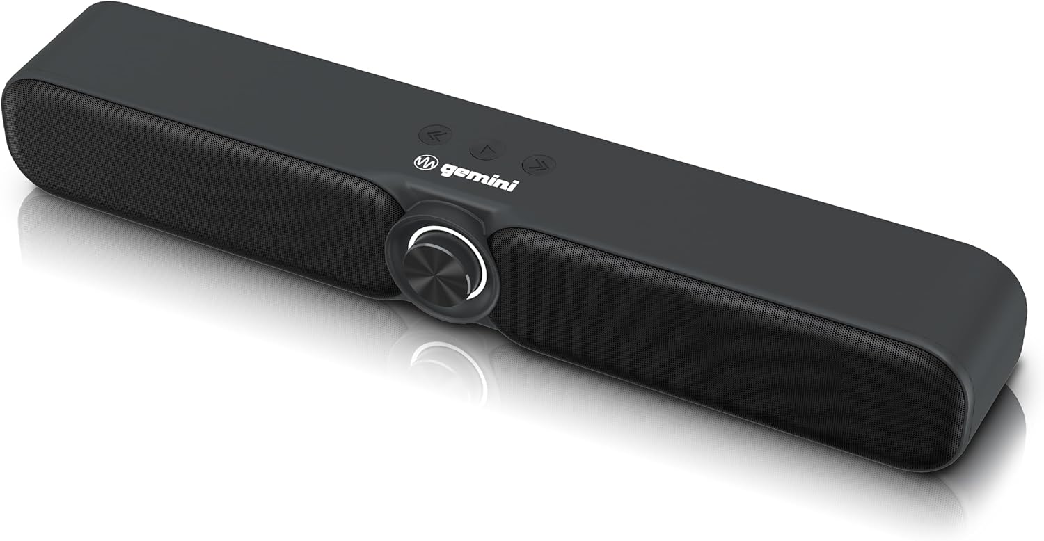 Gemini Portable Bluetooth Soundbar with FM Radio, USB & microSD Wireless Speaker with 3600mAh Battery, Multiple Input Modes, Compact Gaming & Outdoor Audio Bar (GSBR-20)