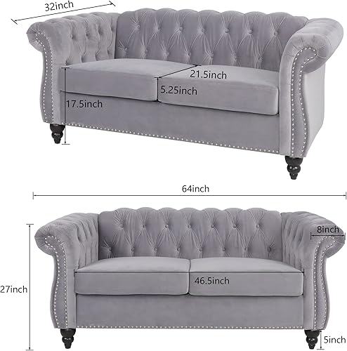 Miniatura 41 de Sofá Chesterfield de terciopelo, sofá tapizado clásico capitoné, moderno de 3 plazas, muebles largos con respaldo copetudo para sala de estar y