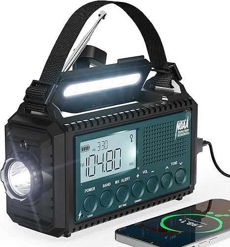 Miniatura 18 de Radio de Emergencia 12000, Radio Meteorológica NOAA con AM/FM/NOAA/SW, Radio Operada por Batería SOS, Radio de Emergencia de Manivela Manual con 5