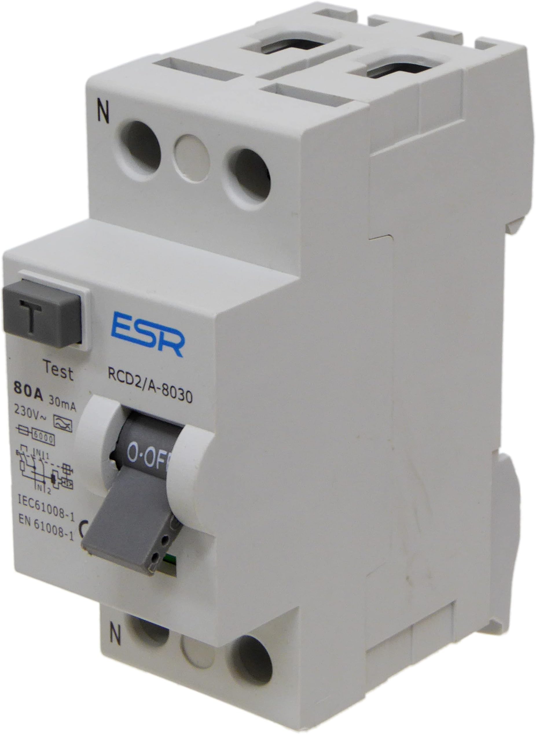 80A 30mA RCD Circuit Breaker, Type-A, 2 Pole, 230V, DIN Rail Mount, 80 Amp Residual Current Device Trip