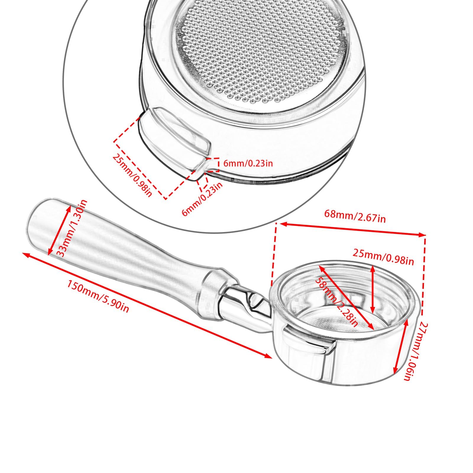 Bodenloser Siebträger 58mm,FüR Kompatibel mit E61-Brühgruppe, Flair 58, ECM, Rocket, Sanremo, Synesso, Slayer Ersatzteile für Espressomaschinen,Griff Aus Eloxiertem Aluminium