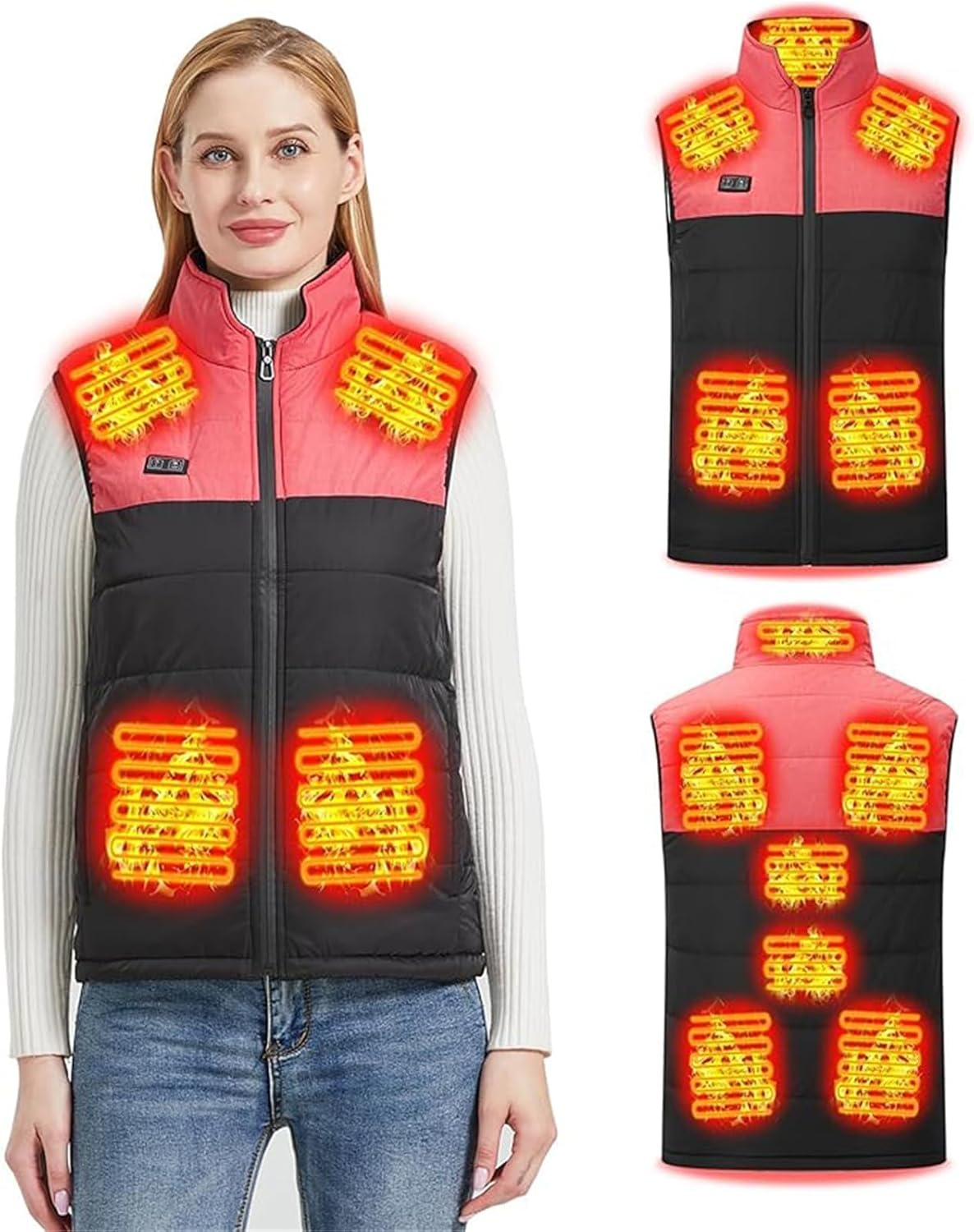 USB Charging Electric Heating Vests Heated Gilet Waterproof with 11 Heating Pads for Outdoor Camping,S,Pink
