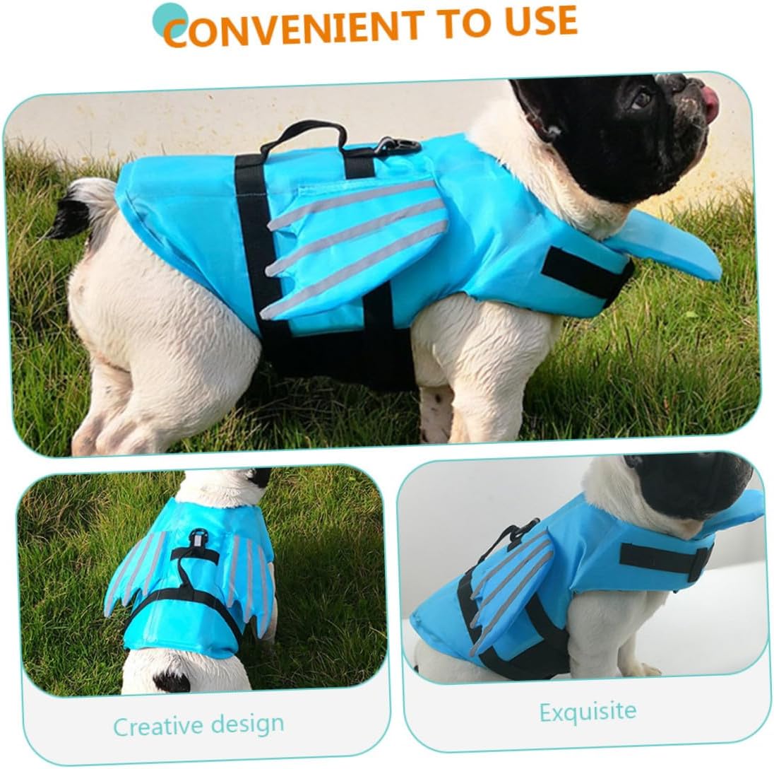 Abaodam Reflective Dog Swimsuit Life Jacket with Wings, Wear-Resistant Breathable Vest for Outdoor Swimming, Blue M Size Pet Accessory for Safety and Rescue