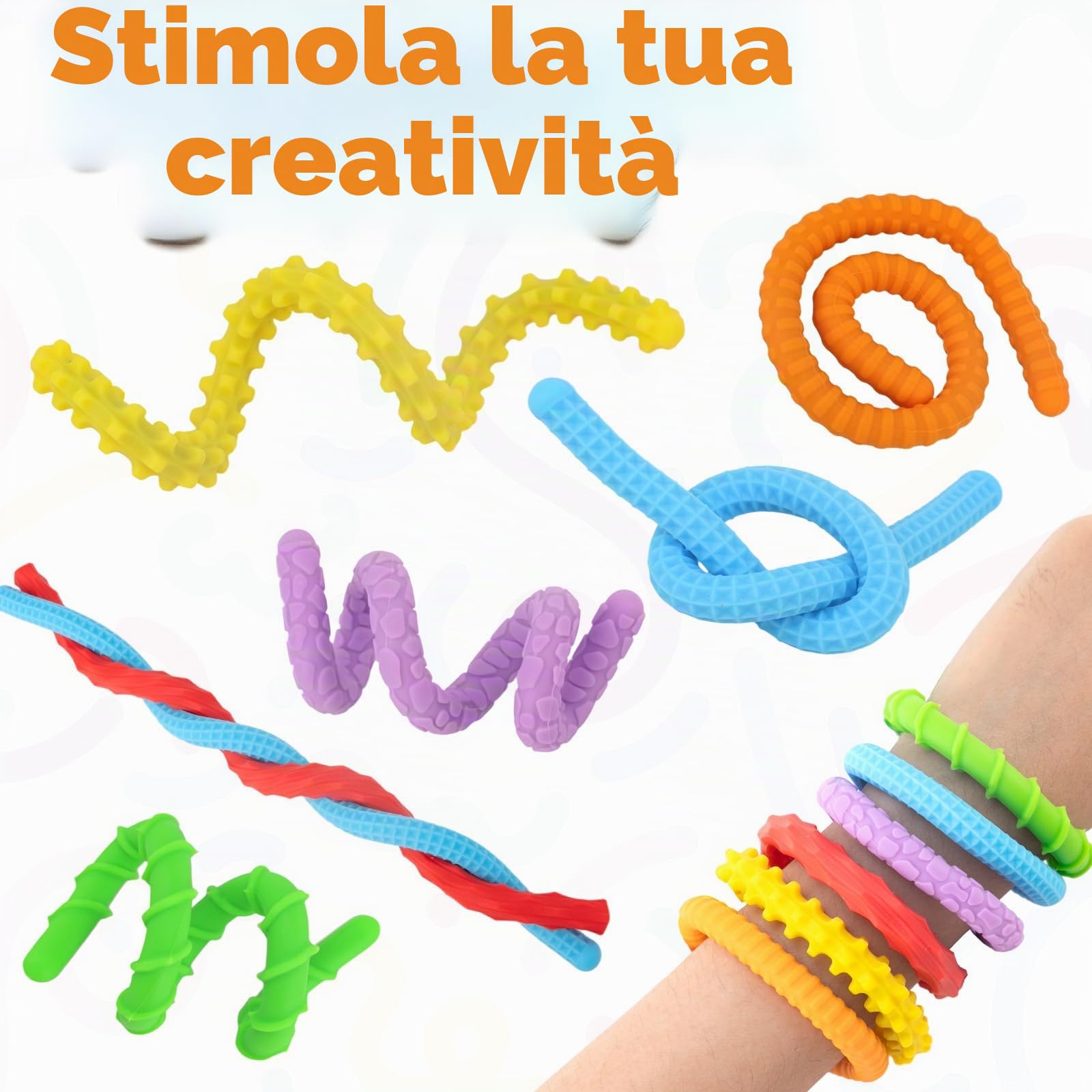 Fidget Toys, bastoncini sensoriali in silicone, testurizzati calmanti, giocattoli sensoriali per bambini con autismo, giocattolo per alleviare l'ansia, giocattolo da viaggio per bambini dai 3 anni in