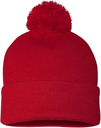 Sportsman Pom-Pom 12" Knit Beanie One Size Red