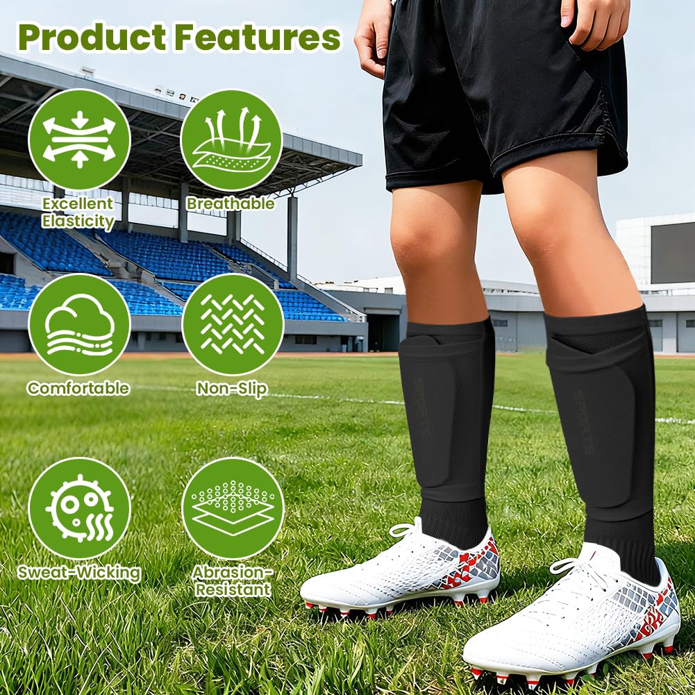 DiULi Espinilleras Futbol Niño, Espinilleras Pequeñas, Sujeta espinilleras de Fútbol, Medias y Calcetines con Bolsillo para Caneleiras Futbol Criança, Protección Total