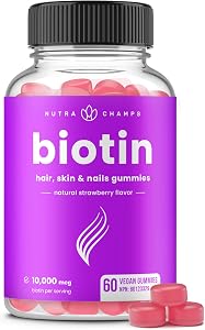 Biotin Gummies | 5000mcg Per Gummy | Hair Skin & Nails Vitamins | Vitamins Gummies | Healthy Hair Supplement for Women & Men | Vegan & Non-GMO | Natural Strawberry (1)