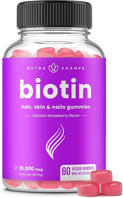 Biotin Gummies | 5000mcg Per Gummy | Hair Skin & Nails Vitamins | Vitamins Gummies | Healthy Hair Supplement for Women & Men | Vegan & Non-GMO | Natural Strawberry (1)