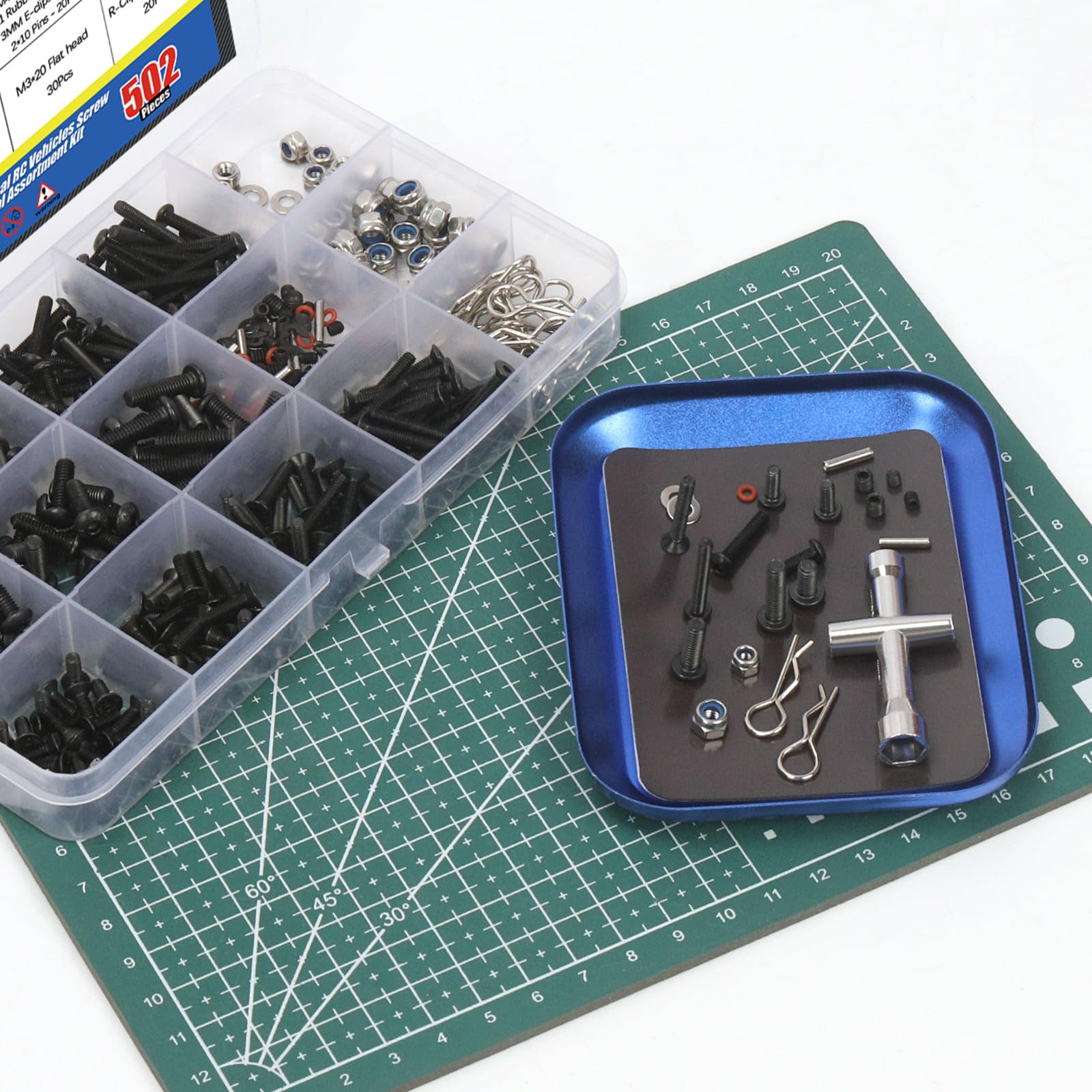 Glarks Kit di 502 Pezzi Viti Universali RC Assortimento di Viti con Testa a Esagono Incassato e Set di Attrezzi Hardware Elementi di Fissaggio compatibili con Traxxas Axial Redcat HPI Arrma Losi Scala