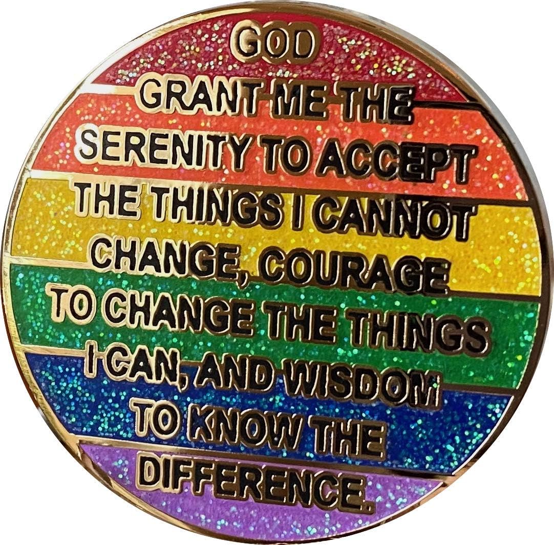 1 Year AA Medallion Reflex Rainbow Glitter And Gold Plated Sobriety Chip