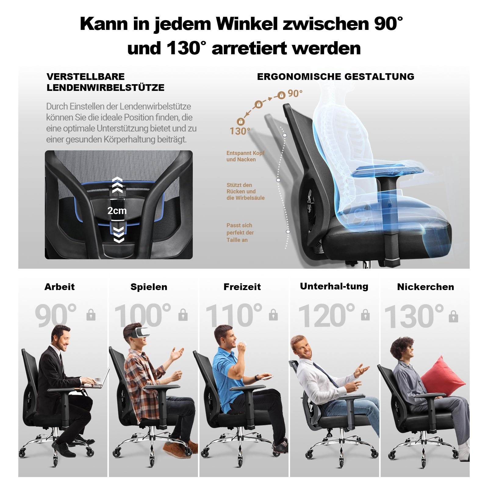 MELOKEA Bürostuhl 200KG XXL [Lendenkissen Inklusive], Schreibtischstuhl | Extrabreites & Extradickes Federkern-Sitzkissen, Gummirollen, Verstellbare Lordosenstütze, Stufenlose Neigungsverriegelung