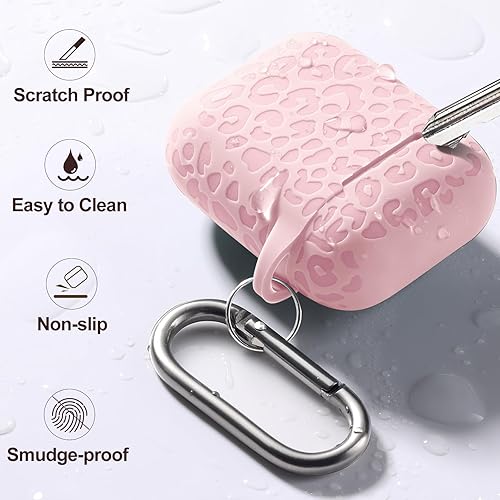 Vista 5 de Funda para Airpods de 2ª y 1ª, silicona suave, leopardo, compatible con Apple AirPods de 2ª/1ª generación de carga con llavero, a prueba de golpes