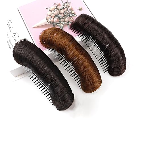 Miniatura 2 de 3 piezas invisibles esponjosas almohadillas de pelo sintético falso clip de pelo bump up peines clips para mujeres damas niñas negro y marrón DIY