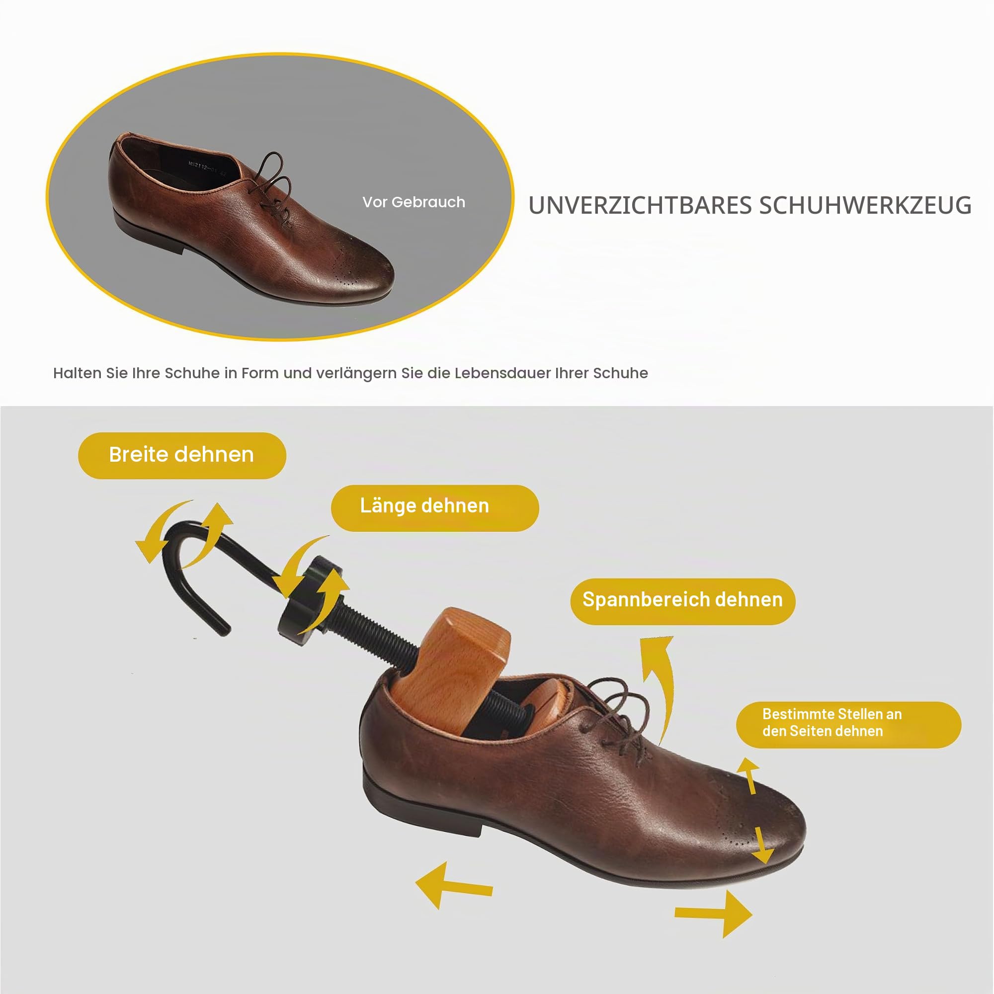2-Wege Holz schuhdehner zur Anpassung der Schuhbreite und länge für Herren und Damen, Schuhexpander.