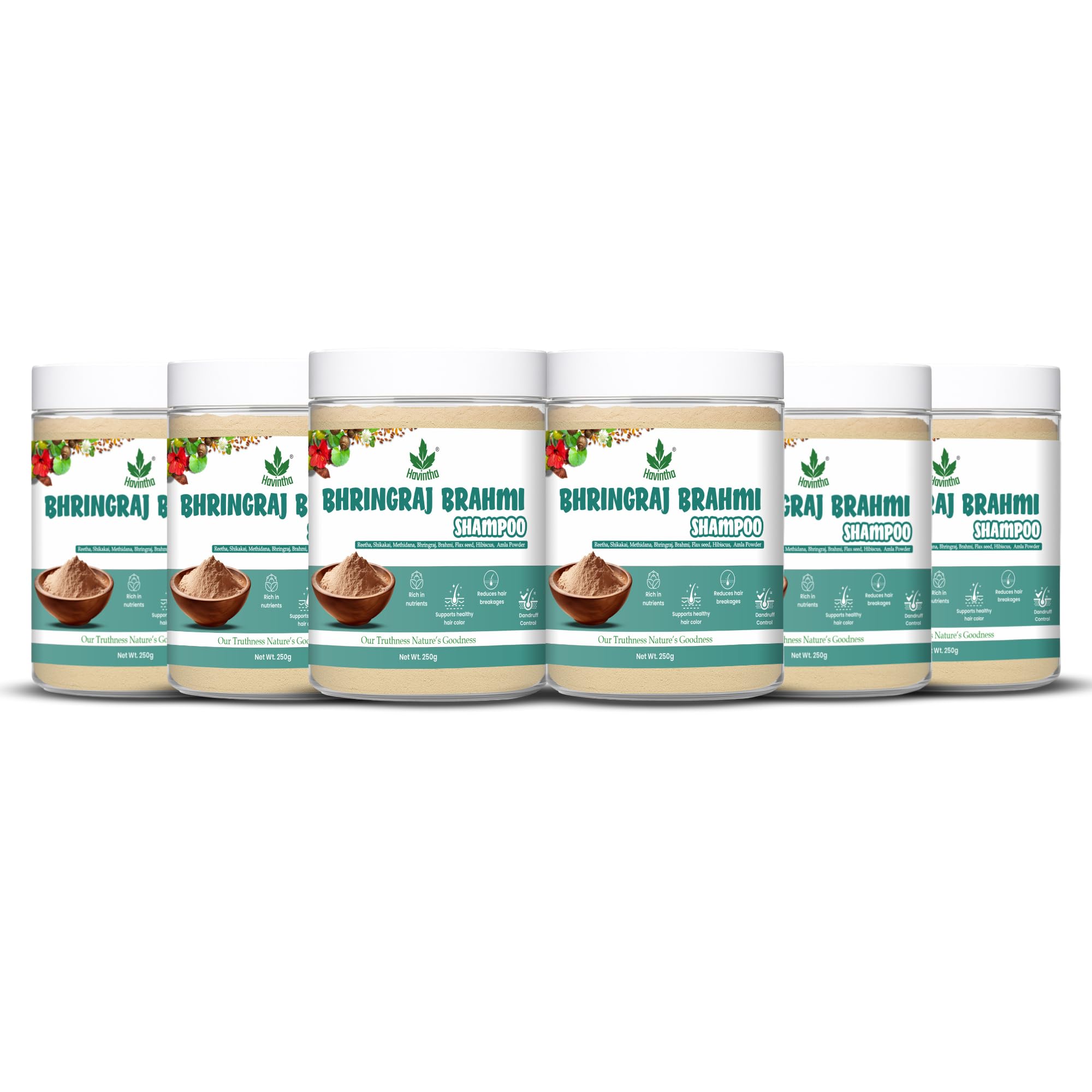 Havintha Natural Shampoo for Hair | With Amla Reetha Shikakai Methidana Hibiscus Bhringraj Brahmi and Flax Seed Powder | Herbal Shampoo | Men & Women 250 g (Pack of 6)