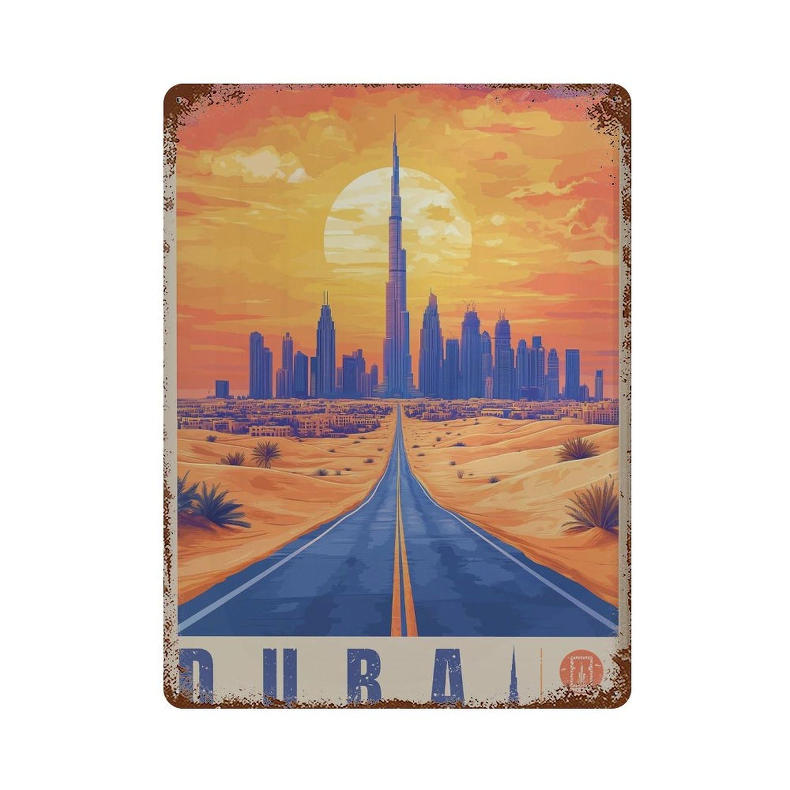 xiaoxiaoshen Dubai Skyline Travel UAE Desert Wall Decor Art Metal Tin Poster Modern Home Decor Art Home Bar Shop Decorations Vintage Sign 40x30cm