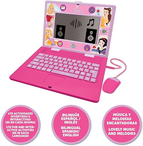 Miniatura 2 de Lexibook, Disney Princess, portátil bilingüe y educativo españolinglés, juguete para niños, 170 actividades para aprender, jugar juegos y música,