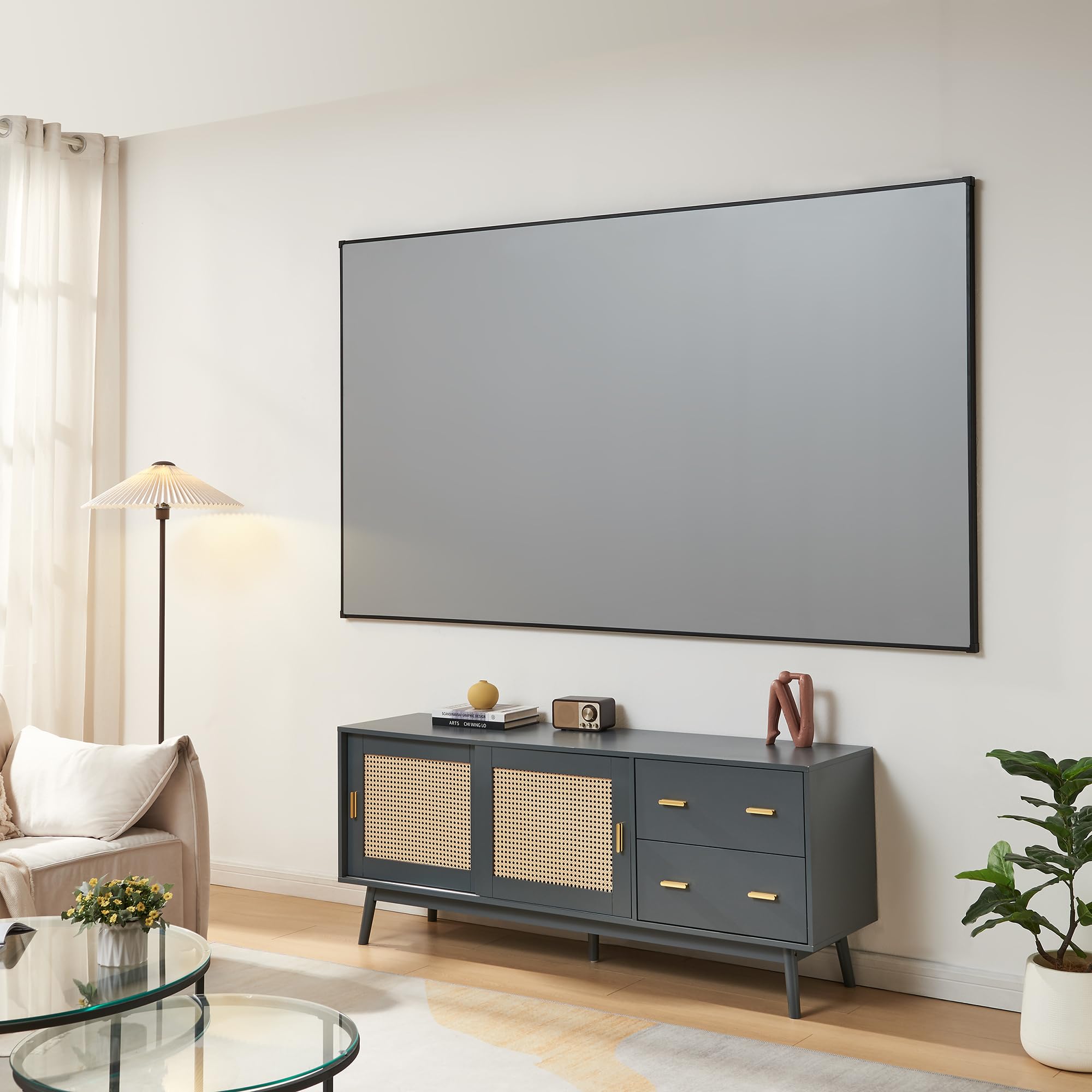 [en.casa] Écran de Projection Mural 100 Pouces Full HD 4K 8K HDR Format 16:9 Home Cinéma Présentations Qualité d'image Optimale PVC Revêtement ALR Aluminium 224 x 127 cm Gris