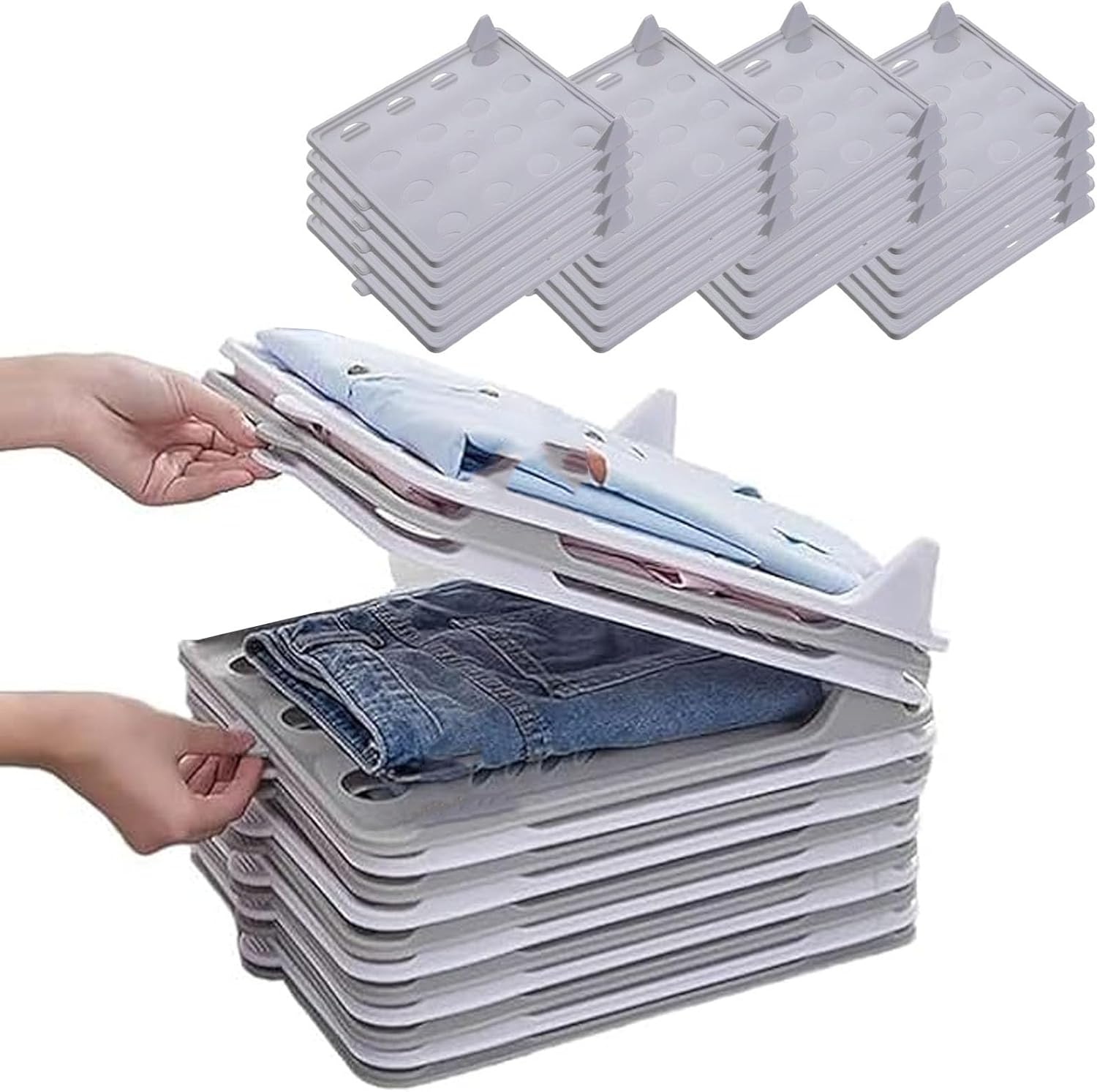 10pcs Space-Saving Stackable Clothing Organizer– Keeps Lightweight Clothes Neat & Accessible, Shirt Folding Boards & Shelf Dividers, Stackable Closet Organizer for Clothes Folded (Gray,20pcs)