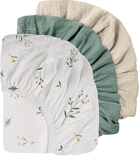 Miniatura 22 de Gllquen Baby Paquete de 3 sábanas de muselina para moisés, transpirable, elástica, acogedora, de algodón, para bebé, niño y niña, apta para sábanas