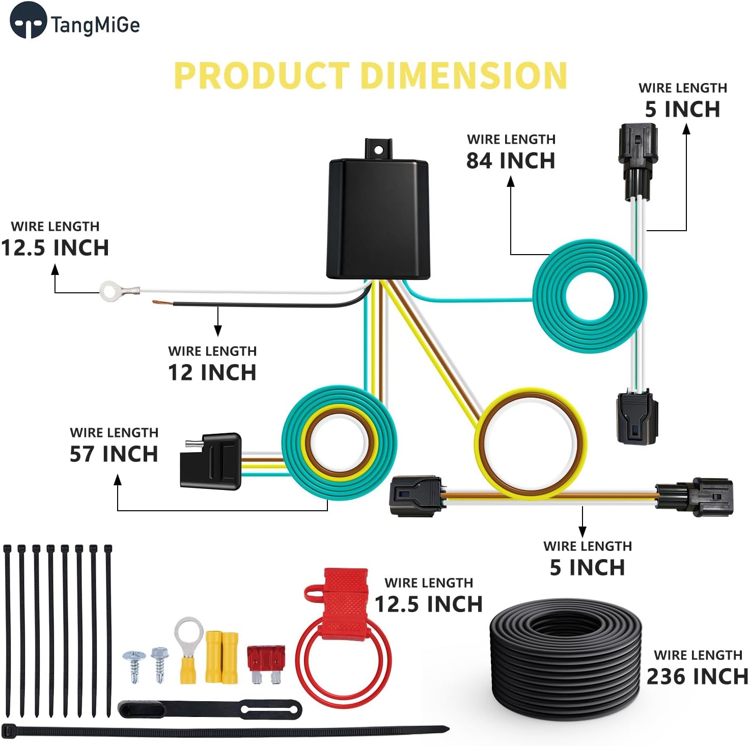TangMiGe 4-Pin Trailer Wiring Harness Compatible with Kia Telluride LX/S 2023 2024 2025, 4-Way Towing Hitch Connector for Trailer Light, Plug & Play