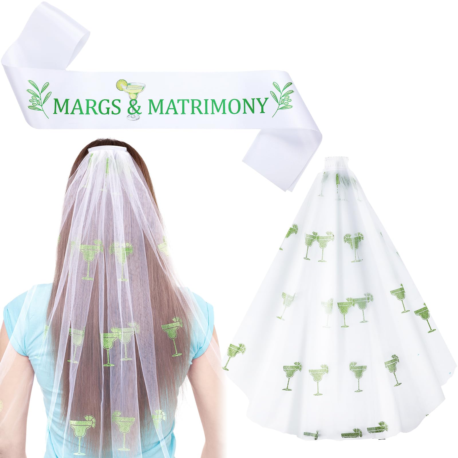 XunYee Margarita - Kit de decoración para despedida de soltera con velo de despedida de soltera para matrimonio, despedida de soltera, regalo de decoración, accesorios de decoración de margs, banda de