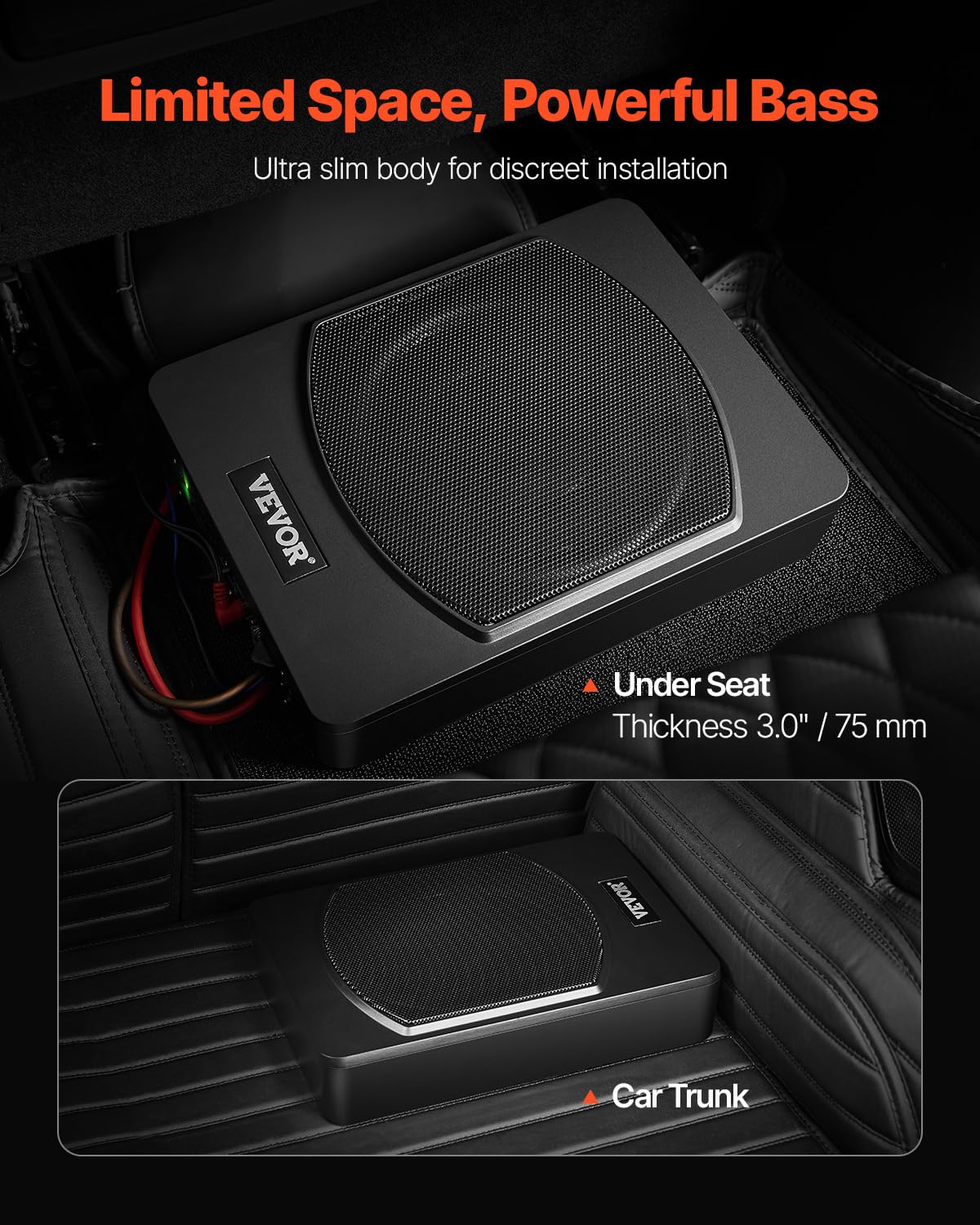 VEVOR Subwoofer auto 240 W 254 mm sottile sotto il sedile con amplificatore integrato
