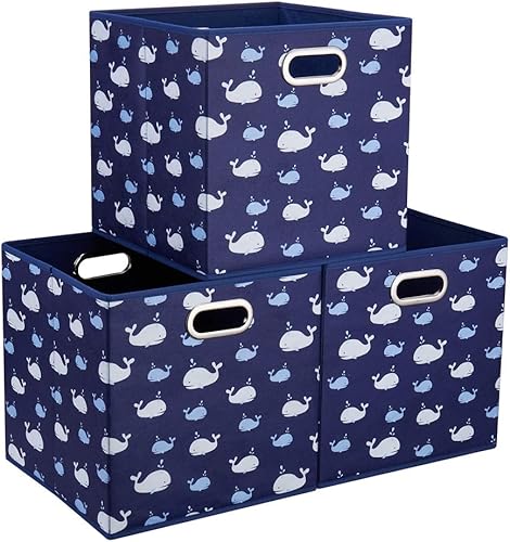 Miniatura 16 de Cubos de Almacenamiento de Tela Ballena 10.5 x 10.5 x 11 pulgadas Plegables Azul Marino Cubos de Almacenamiento de Tela Plegables Cajas Cubos