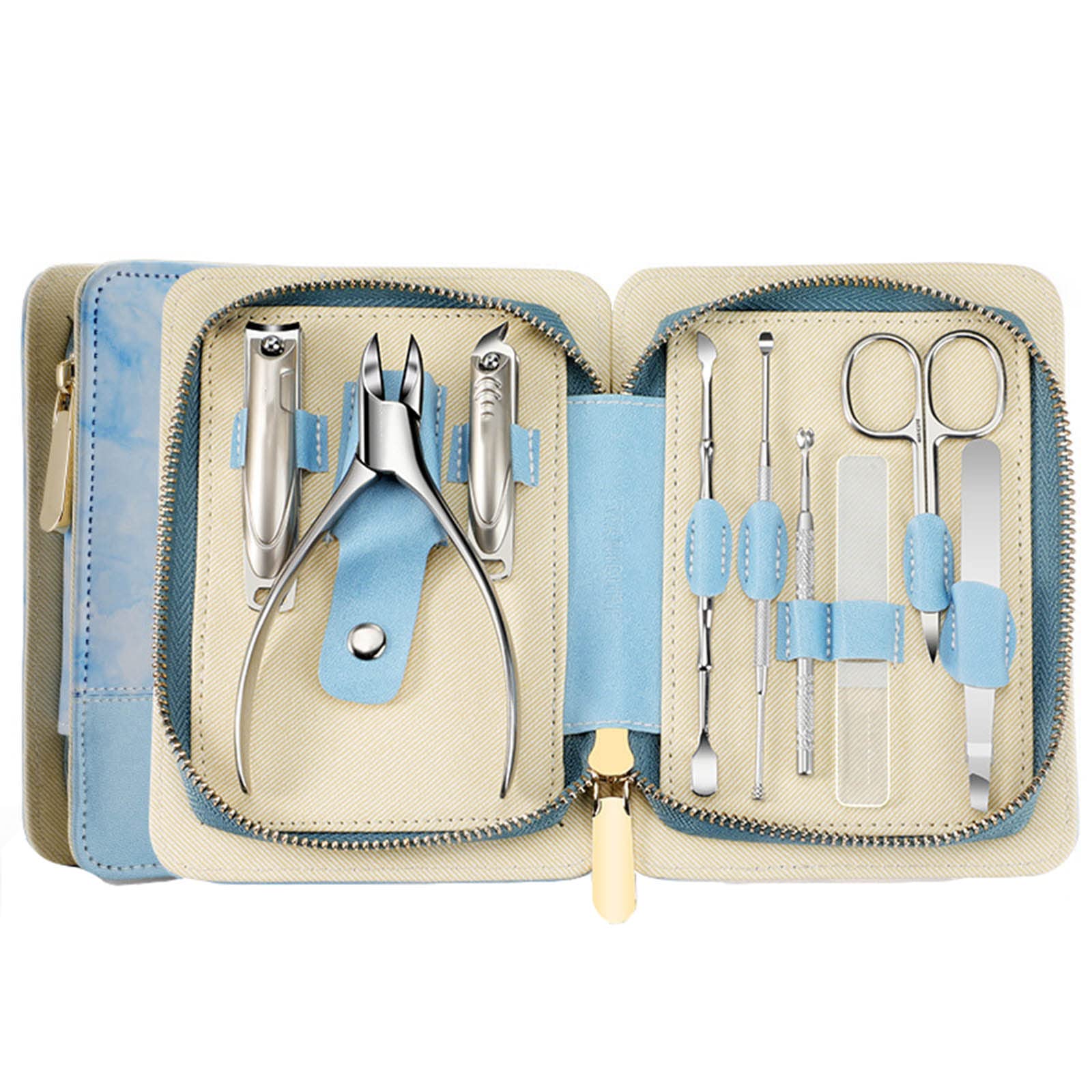 Set di tagliaunghie da uomo per unghie spesse da donna per anziani, pinzette per evitare schizzi di unghie, pinze per bocca, lima per unghie, forbici per sopracciglia, manicure set completo (blu)