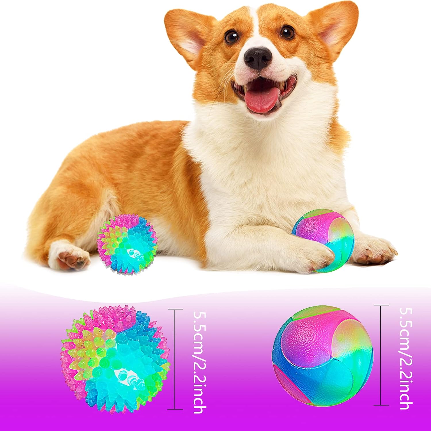 2PCS Light up Dog Ball, Glowing Spike Ball Puppy Flashing Ball Dog Led