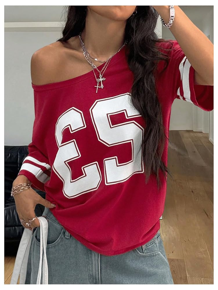 SHENHE Women's Off The Shoulder Top Short Sleeve Y2k Jersey