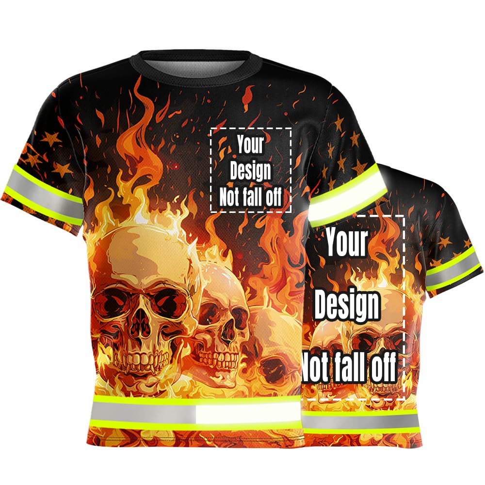YOWESHOP Skull Safety T-Shirts Customize Logo High Visibility Reflective Outdoor Security Team Uniform