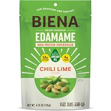 Biena Edamame Beans Snack High Protein Snacks Healthy Office Snacks For Adults and Kids, 13g of Protein, 130 Low Calorie, Crunchy Edamame, Vegan, Low Carb, Gluten-Free, Chili Lime, 4 pk, 4.75oz Bag