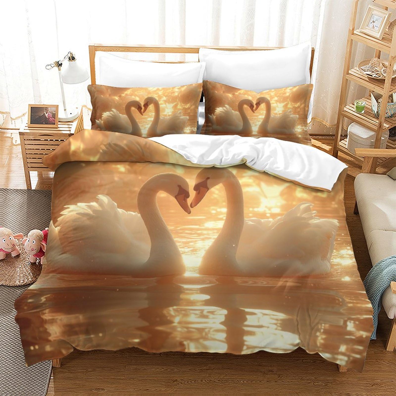 Set housse de couette 3 pièces cygnes pour chambre cocon
