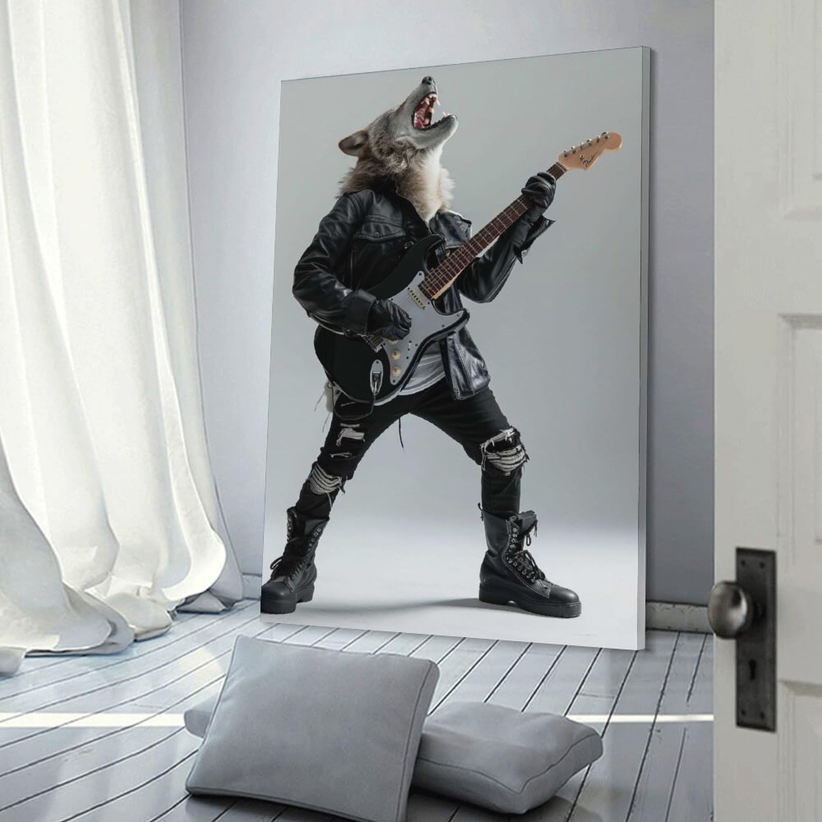 Junmoney Canvas Wall Art Wolf Guitar, 20x30inch(50x75cm), for Living Room, Lounge Or Sitting Room, Canvas Styling for A Polished Room Look