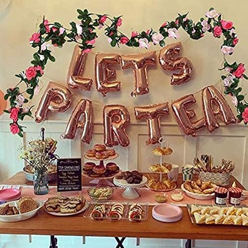 Miniatura 7 de LaVenty 12 globos LET'S PAR TEA Balloons Tea Party Cumpleaños Decoración Baby Shower Primer Cumpleaños Decoración Guirnalda de flores (180 pulgadas)