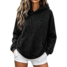 Ronony Women's Sweatshirts With Hood Oversized Y2k Leopard Print Hoodies Fleece Pullover Fall Winter Hooded Tops Streetwear