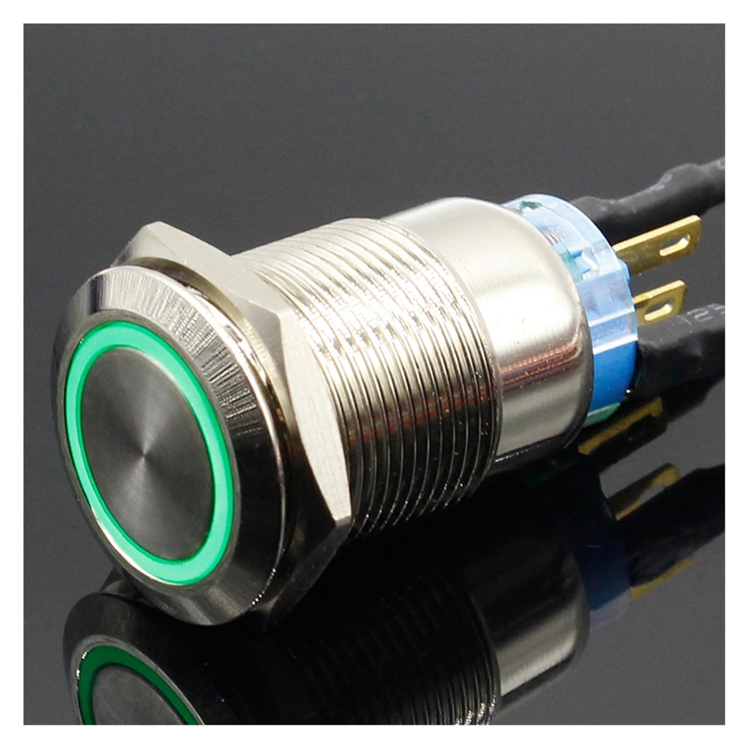 19mm Metal Oxide Black Button LED Power Sign Light Button Momentary/Latching Control Push Button Switch(Green,Momentary,24V)